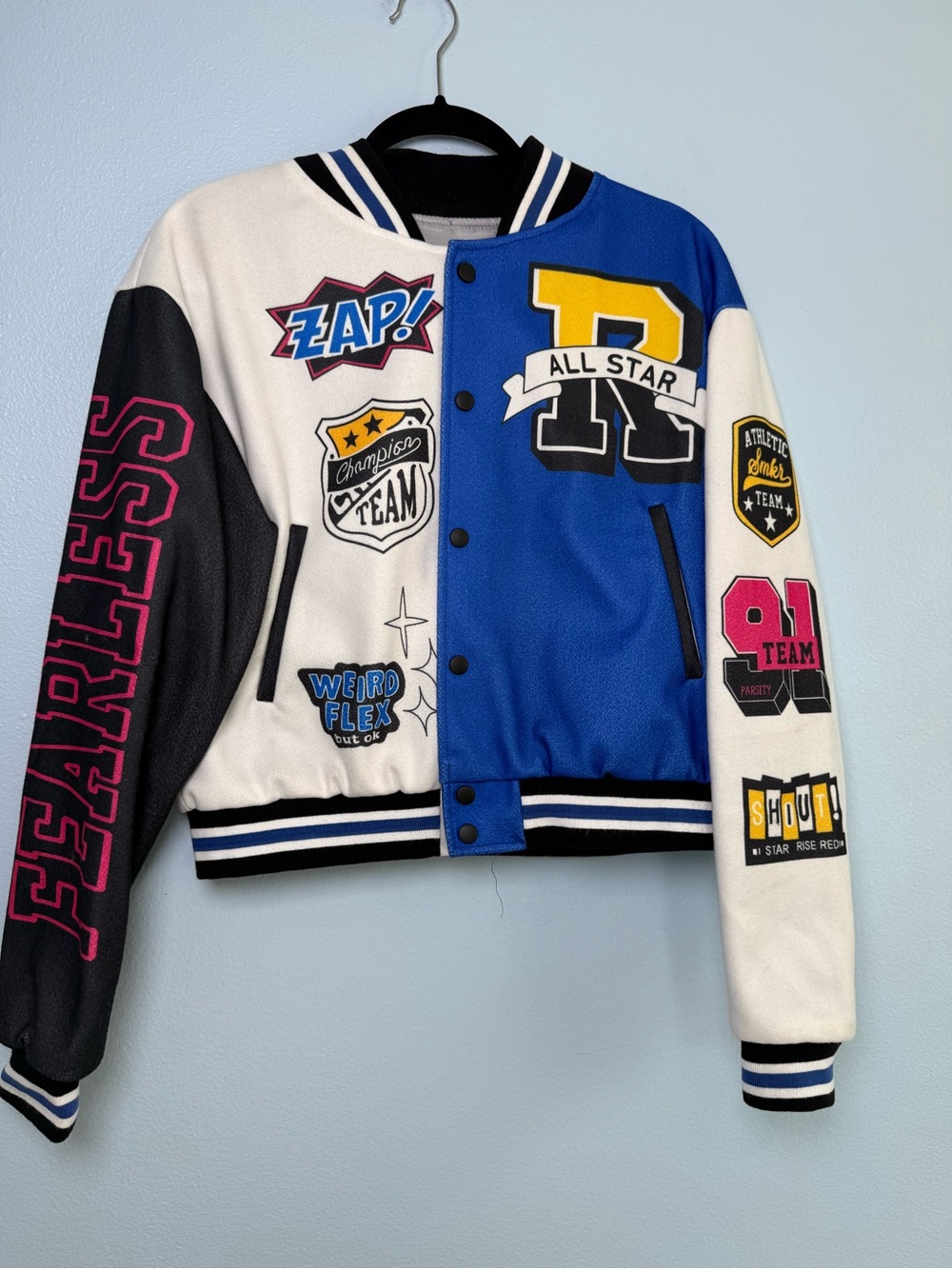All Star Patchwork Varsity Jacket for Kids - Blue & White